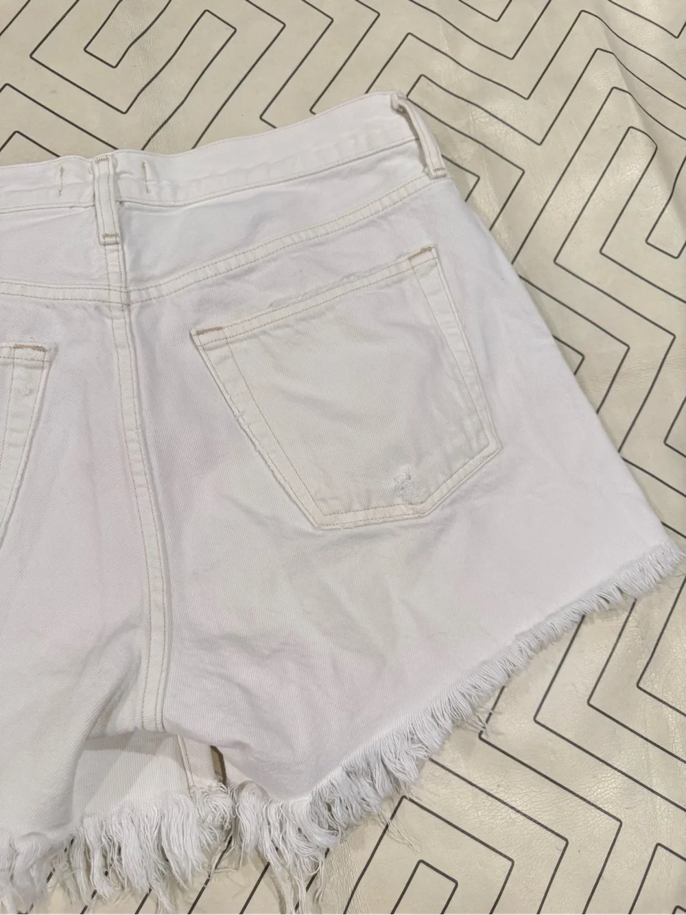 Agolde White Frayed Hem Parker Long Denim Shorts
